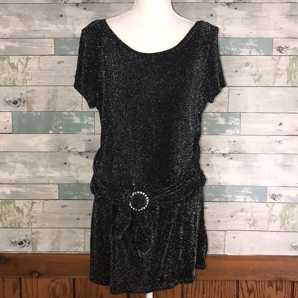 Perceptions black glitter tunic top #412